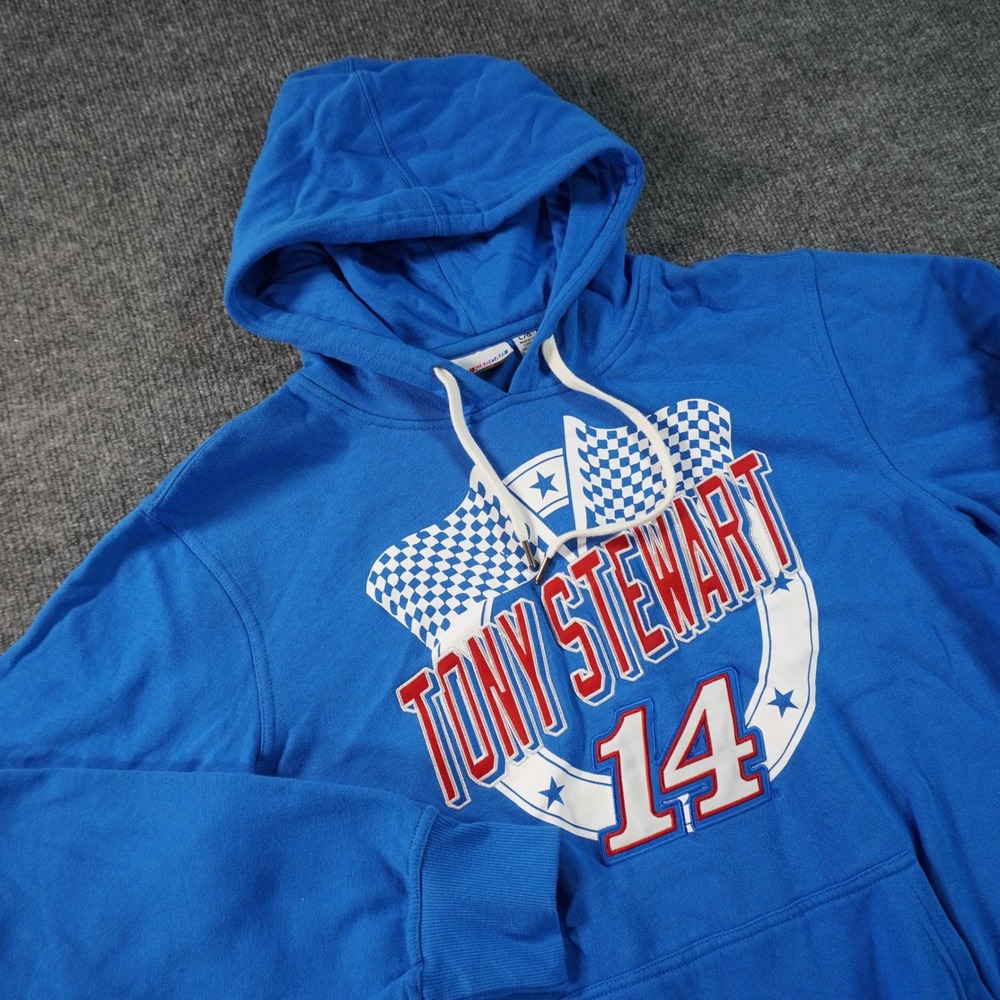 NASCAR Tony Stewart Hoodie Mens Large Blue Racing Graphic Pullover 14 Hoodie